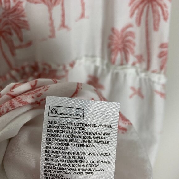 H&M Desmond & Dempsy Palm Tree Tropical Tiered Midi Dress Sleeveless Vacation - Picture 6 of 7